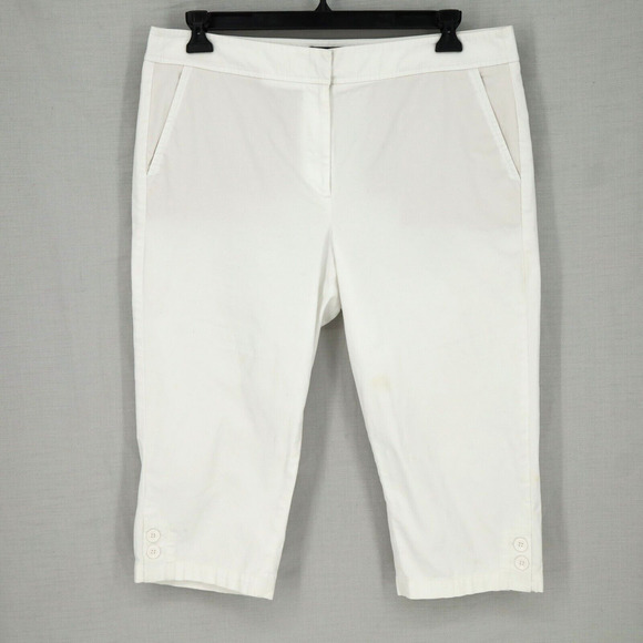 Talbots Pants Womens 14 White Chino Cropped Pockets Zip Button Hem Pedal Pushers - Picture 1 of 11